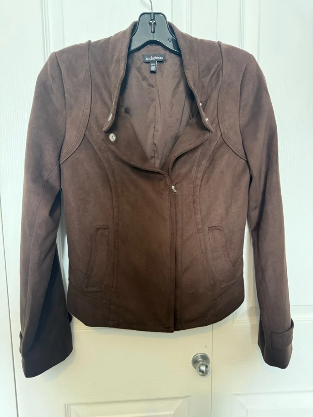 le chateau Brown Suede-Style Zip Front Jacket - Picture 3 of 6